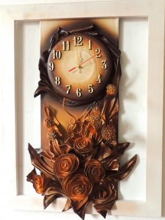 Art Deco Zegar Ścienny W Białej Drewnianej Ramie + Kwiaty Rz6 3 (Rz63)