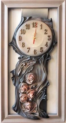 Art Deco Duży Zegar Ścienny Z Łososiowymi Różami W Drewnianej Ramie Rz9 1 (Rz91)