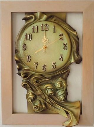 Art Deco Zegar Naścienny W Beżowej Drewnianej Ramie Róże Oliwka 40X30Cm Rz2 4 (Rz24)