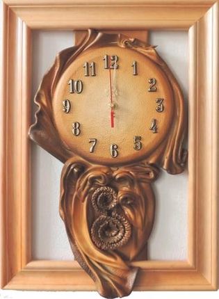 Art Deco Zegar Ścienny W Naturalnej Ramie Drewnianej Rogi Palmowe 46X34Cm Rz3 7 (Rz37)