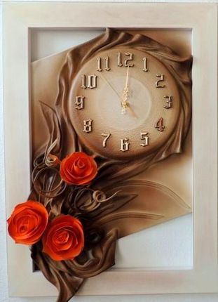 Art Deco Zegar Ścienny Retro Cegiełkowe Róże Biała Przecierana Rama 55X40Cm Rz5 6 (Rz56)