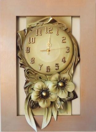 Art Deco Nowoczesny Zegar Ścienny W Płaskiej Drewnianej Ramie Beż Oliwka 55X40Cm Rz5 8 (Rz58)
