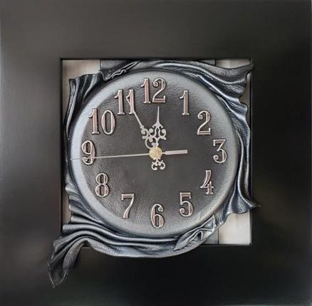 Art Deco Czarno Srebrny Zegar Ścienny W Czarnej Płaskiej Ramie Rz 5 (Rz5)