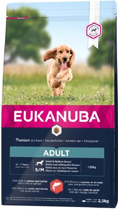 Eukanuba sucha karma dla psów dorosłych małych i średnich ras bogata w łososia i jęczmień 2,5kg