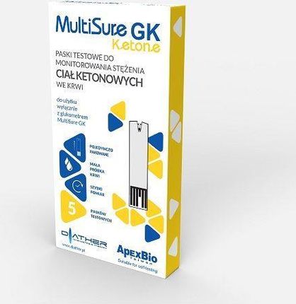 MULTISURE GK Ketone Paski testowe do pomiaru stężenia ciał ketonowych we krwi 5 szt