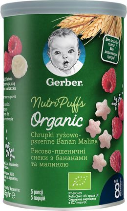 Gerber Organic Chrupki Ryżowo Pszenne Banan Malina dla niemowląt po 7 Miesiącu 35g