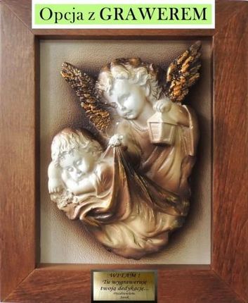 Art Deco Pamiątka Chrztu Świętego, Komunii, obraz z Aniołem Strózem i dedykacją - AS1-1 AS11