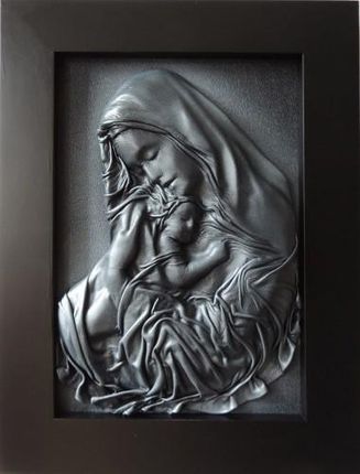 Art Deco Srebrny obraz z Matką Bożą w czarnej drewnianej ramie - S5-12 S512