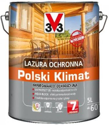 V33 Lazura Ochronna Polski Klimat Impregnująco-Dekoracyjna Tek 5L