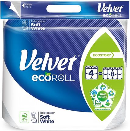 Velvet Ecoroll Papier Toaletowy Delikatnie Biały 4 Rolki