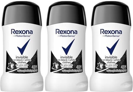 ZESTAW 3X REXONA Invisible on black+white Antyperspirant w sztyfcie dla kobiet 40 ml