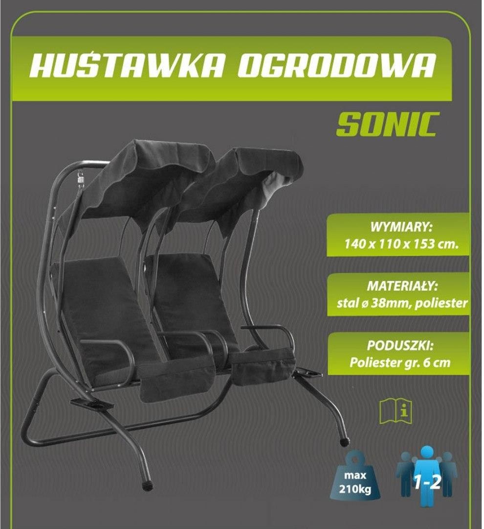 Huśtawka Ogrodowo Balkonowa Sonic 2-Osobowa Ciemno Szara - zdjęcie 1 Huśtawka Ogrodowo Balkonowa Sonic 2-Osobowa Ciemno Szara