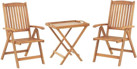 Beliani Zestaw mebli balkonowych drewno akacjowe stół 2 krzesła regulowane JAVA