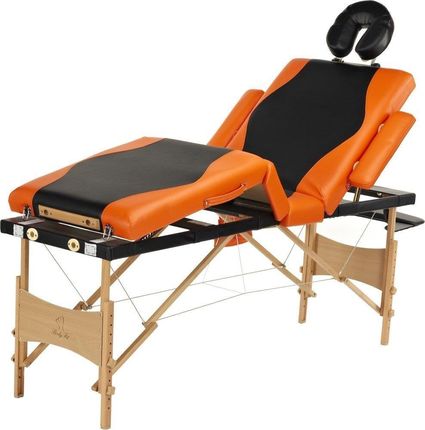 Stół, łóżko do masażu 4-segmentowe drewniane Czarno Pomarańczowe