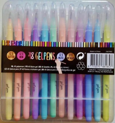 Długopisy Żelowe Kolorowe Zestaw 48Szt. Etui Box