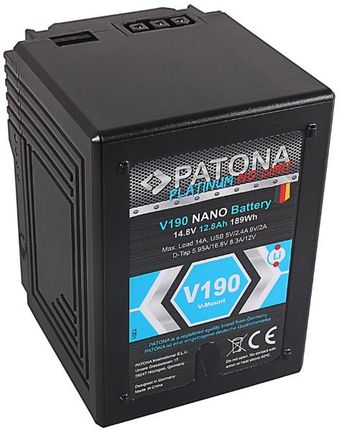 Patona Platinum Nano V190 V-Mount 189Wh F. Sony Dsr 600P 650P 652P Hdw 800P Pdw 850 Bp-150W Red Arri