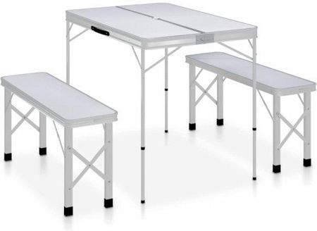 Vidaxl Składany stolik turystyczny z 2 ławkami aluminium biały