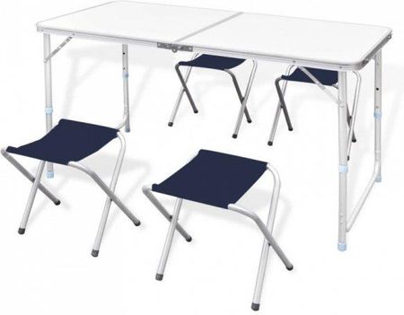 Vidaxl Składany stół kempingowy 4 krzesła i regulowana wysokość 120 x 60 cm