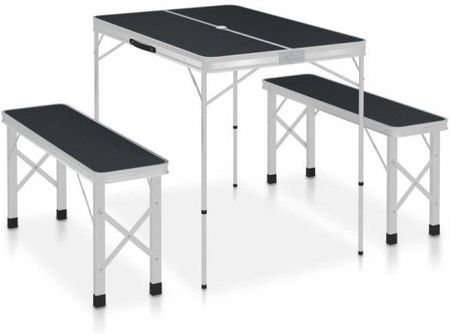Vidaxl Składany stolik turystyczny z 2 ławkami aluminium szary