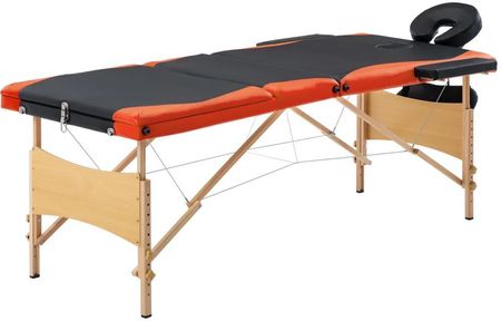 Składany Stół Do Masażu 3 Strefy Drewno Czarno-Pomarańczowy