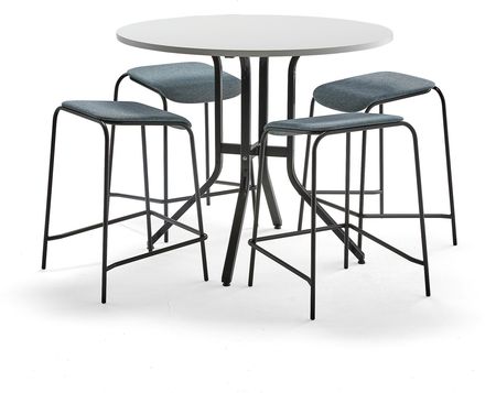 Zestaw mebli VARIOUS + ATTEND, stół i cztery niebiesko szare stołki
