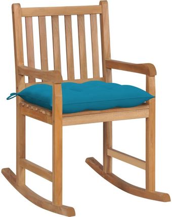 vidaXL Fotel bujany z jasnoniebieską poduszką, lite drewno tekowe
