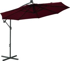Vidaxl Parasol Wiszący Z Led I Stalowym Słupkiem Winna Czerwień