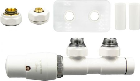 Varioterm Zawór termostatyczny TWINS All in One z rozetą prostokątną  biały mat alu pex  PEX 16mm lewa APTSGS0221CFKLPEX