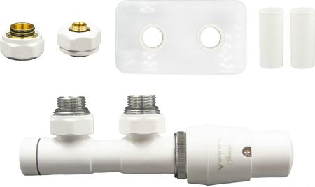 Varioterm Zawór termostatyczny TWINS All in One z rozetą prostokątną  biały mat alu pex  PEX 16mm prawa APTSGS0221CFKPPEX