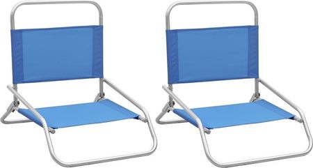 Vidaxl Składane Krzesła Plażowe 2szt. Niebieskie Obite Tkaniną