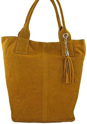 Shopper bag - torebka damska zamszowa - Żółta ciemna