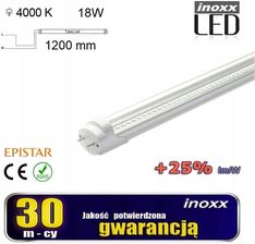 Świetlówka Nvox Świetlówka led 120cm 18w t8 4000k g13 neutralna przezroczysta jednostronna