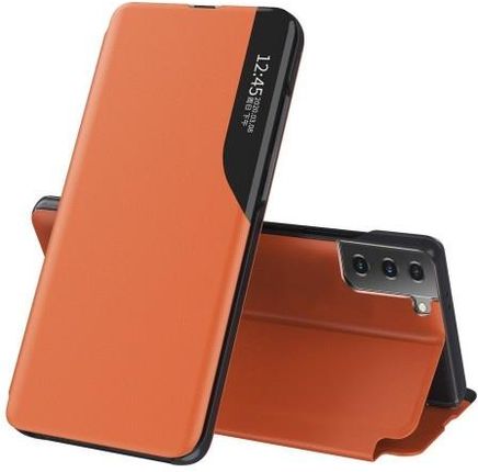 Hurtel Eco Leather View Case elegancki futerał etui z klapką i funkcją podstawki Samsung Galaxy S21+ 5G (S21 Plus 5G) pomarańczowy