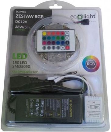 Eco Light Zestaw Taśma Led Rgb 12V Z Zasilaczem I Sterownikiem 5mb Ip20 5050 Ec79406