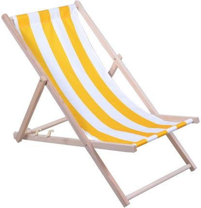 Leżak Plażowy Drewniany Biało-Żółty