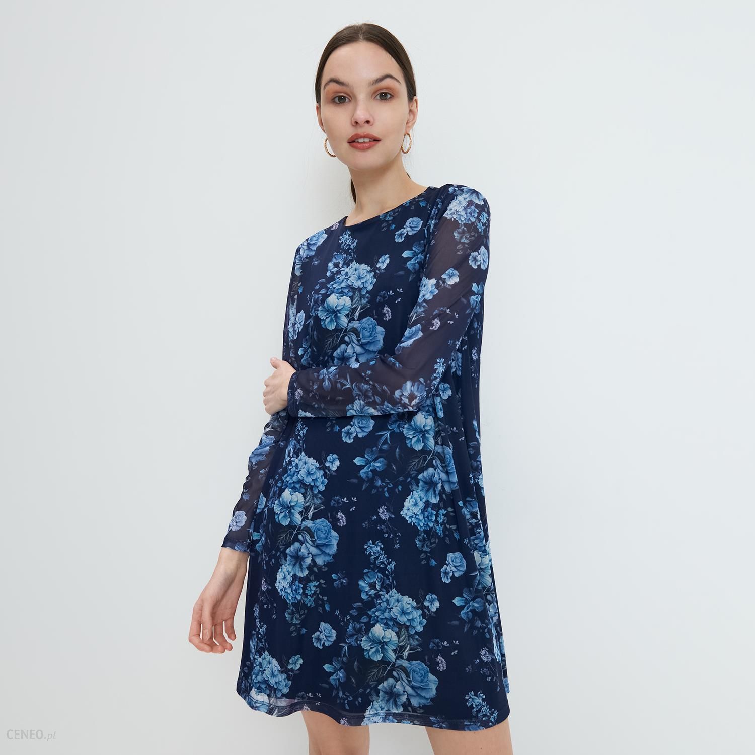 Mohito - Dzianinowa sukienka w kwiaty - Niebieski - Ceny i opinie 