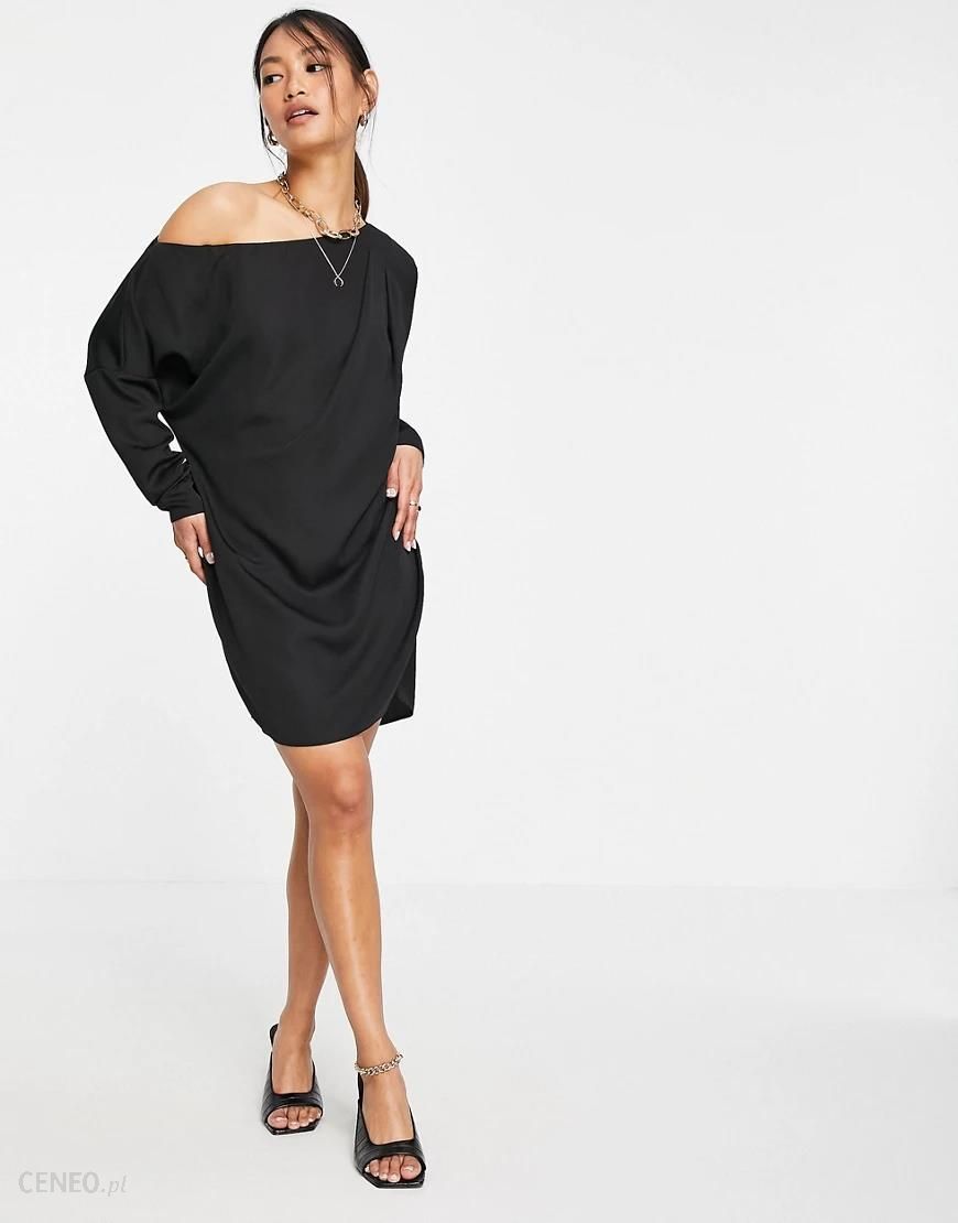 ASOS DESIGN – Czarna bardzo luźna sukienka mini o prostym kroju z odkrytymi  ramionami-Black - Ceny i opinie 