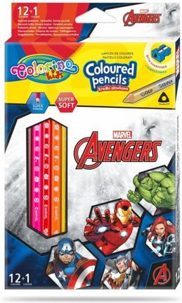 Patio Kredki Ołówkowe Trójkątne Colorino Kids + Temperówka Avengers 13 Kolorów 12Szt.