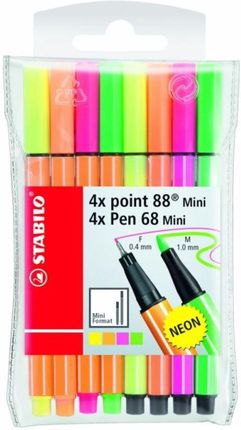 Stabilo Cienkopis Point 88 I Flamaster Pen 68 Mini Neon W Etui 8 Kolorów