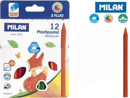 Milan Kredki Świecowe Trójkątne Plastipastel 12 Kolorów