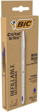 Bic Długopis Cristal Re'New Metal + 2 Wkłady Niebieski
