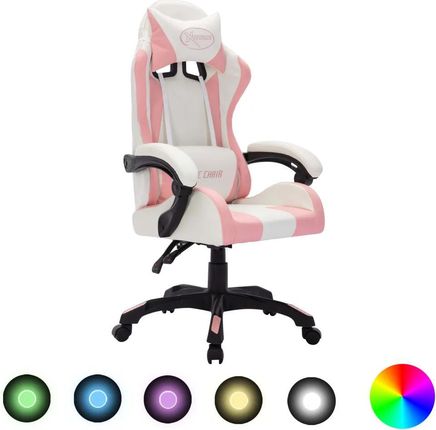 vidaXL Fotel dla gracza z RGB LED, różowo-czarny, sztuczna skóra 288004