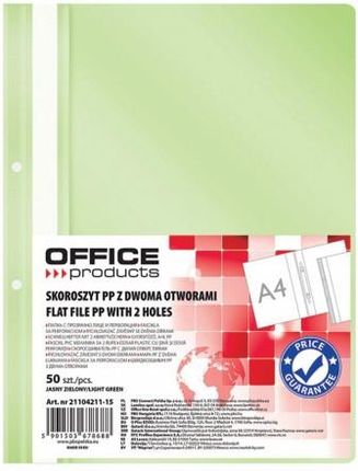 Office Products Skoroszyt Products Pp A4 2 Otwory 100 170Mikr. Wpinany Jasnozielony 50szt.