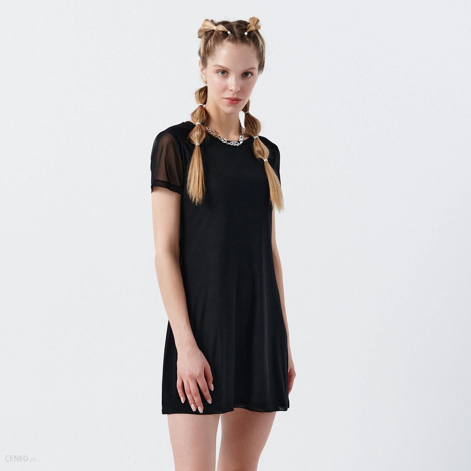 Cropp - Sukienka z transparentnymi rękawami - Czarny - Ceny i opinie -  