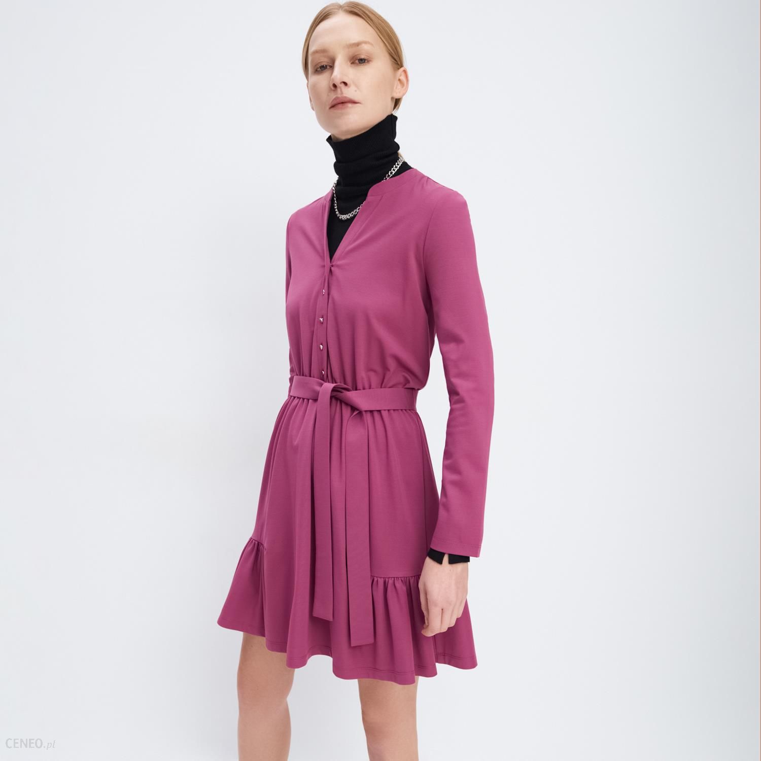 Mohito - Dzianinowa sukienka z wiązaniem w talii - Różowy - Ceny i opinie -  