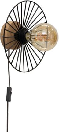 Britop Industrialna LAMPA ścienna ANTONELLA druciana OPRAWA metalowy kinkiet kapelusz czarny drewno (289049174)