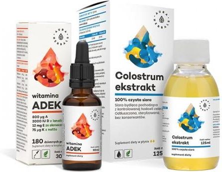 Aura Herbals Zestaw Witamina ADEK + Colostrum Ekstrakt 100% 30ml + 125ml