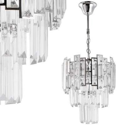 Ven Kryształowa LAMPA wisząca E1812/3 dekoracyjna OPRAWA glamour ZWIS na łańcuchu kryształki przezroczyste chrom (VENE18123)