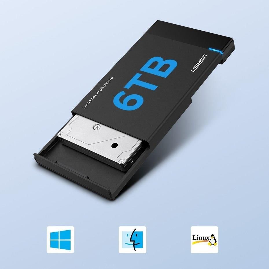 Ugreen Kieszeń Na Dysk Hdd Ssd Obudowa Dysku Sata 2,5'' Usb 3.2 Gen 1 (5 Gbps) Usb Typ C + Kabel 0,5 M Czarny (Us221 50743) (US22150743)