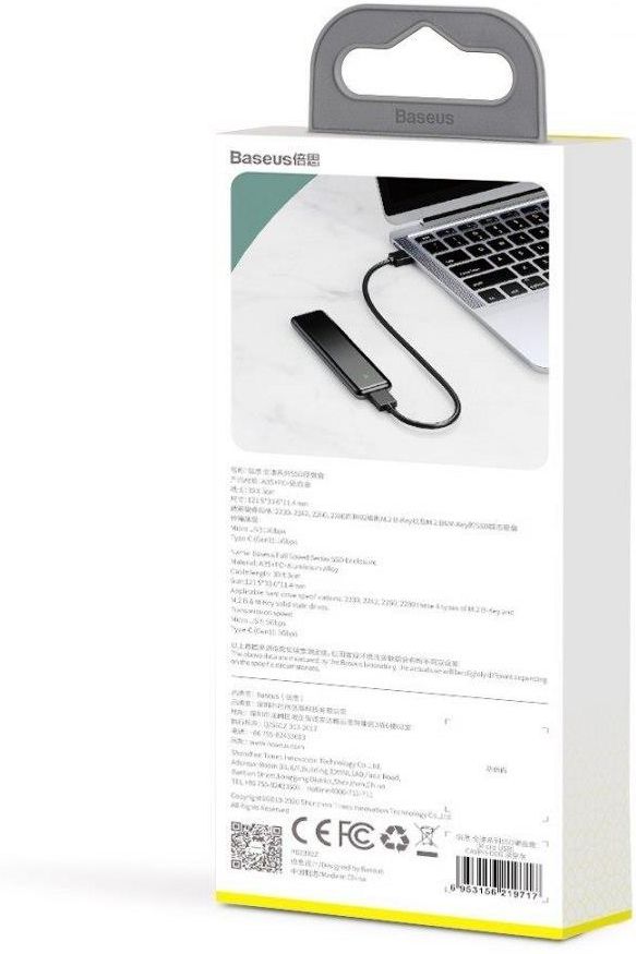 Baseus Obudowa dysku SSD M.2 Full Speed Series, USB-C, 5Gbps (szara) - zdjęcie 3 Baseus Obudowa dysku SSD M.2 Full Speed Series, USB-C, 5Gbps (szara)